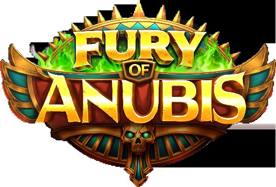 Logotipo dorado de Fury of Anubis con alas y fuego verde